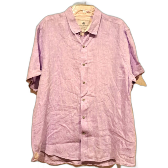 Report Collection 100% linen button-down short sleeve shirt light purple size XL - Picture 1 of 7